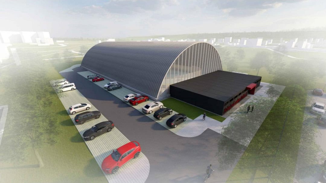 Oblouková hokejová hala SPM Arena Praha, architektonická vizualizace, realizace HUPRO SYSTEMS SE