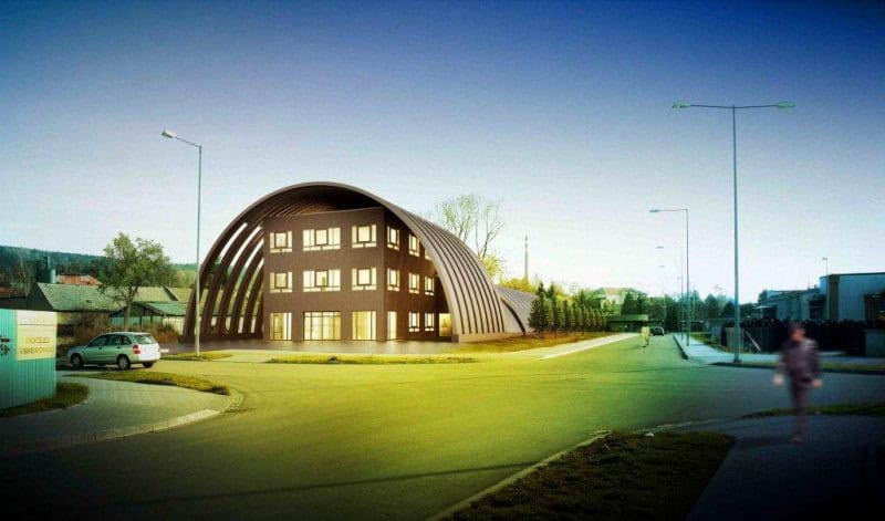 Moderní montovaná ocelová oblouková hala s administrativní částí, realizace HUPRO SYSTEMS SE.