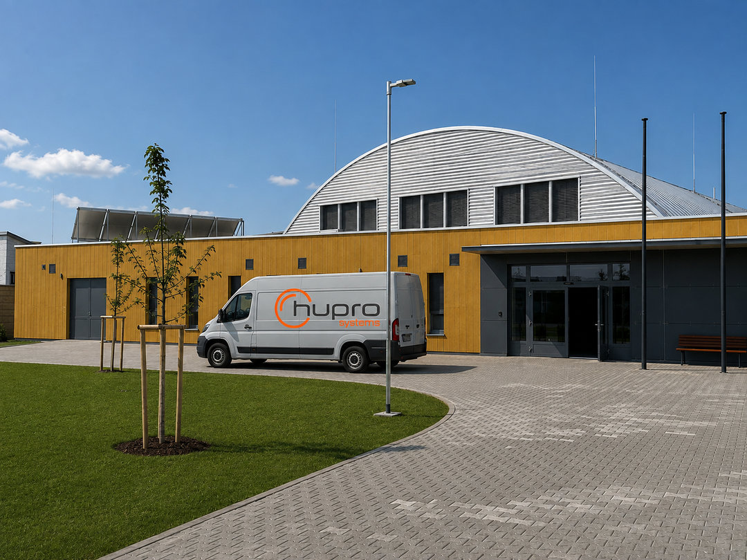 Ogólny widok zewnętrzny hali sportowej Velké Němčice z drewnianą elewacją. Realizacja firmy HUPRO SYSTEMS SE. Ogólny widok zewnętrzny hali sportowej Velké Němčice z drewnianą elewacją. Realizacja firmy HUPRO SYSTEMS SE.